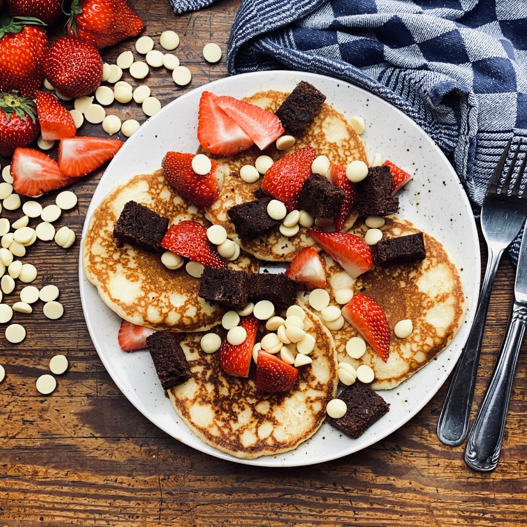 🥞 Pancakes met brownie, aardbei en witte chocolade